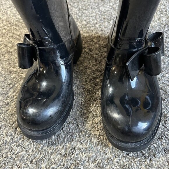 RED VALENTINO BLACK BOW MID-CALF RUBBER RAIN BOOTS SIZE 36 US 6 - Picture 3 of 10